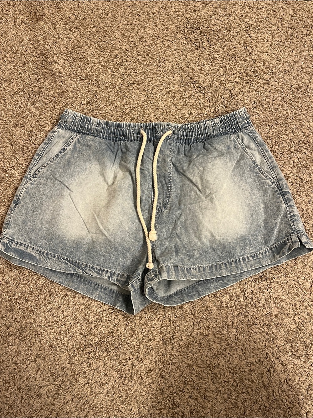Celebrity Pink Light Blue Washed Denim Drawstring Shorts